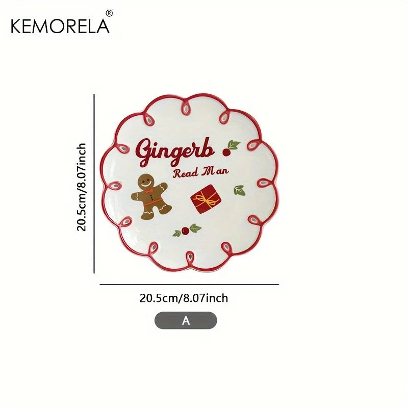 Christmas Ceramic Plate with Cups Platter Serving Tray Porcelain Dish for Fruit Appetizer Dessert Candy Snack Salad Dinnerware