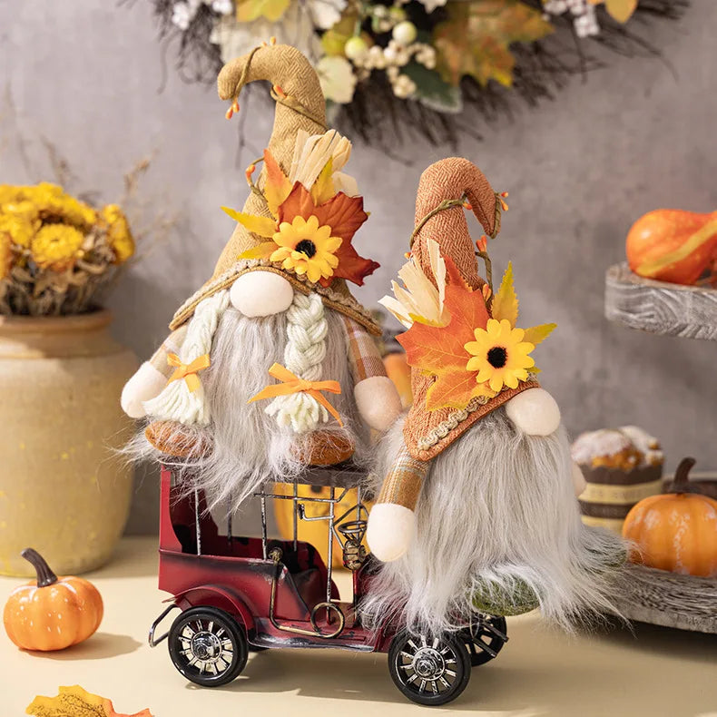 Glowing Faceless Gnomes Doll Handmade Maple Leaf Sunflower Dwarf Doll Pendant Home Autumn Thanksgiving Day Christmas Decoration