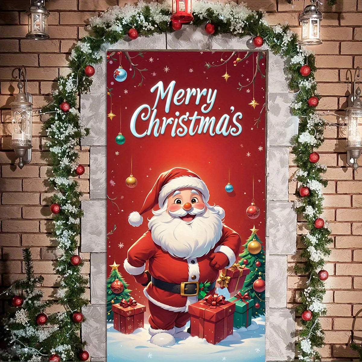 Santa Claus giving gifts theme Christmas decoration door cover, suitable for home and party