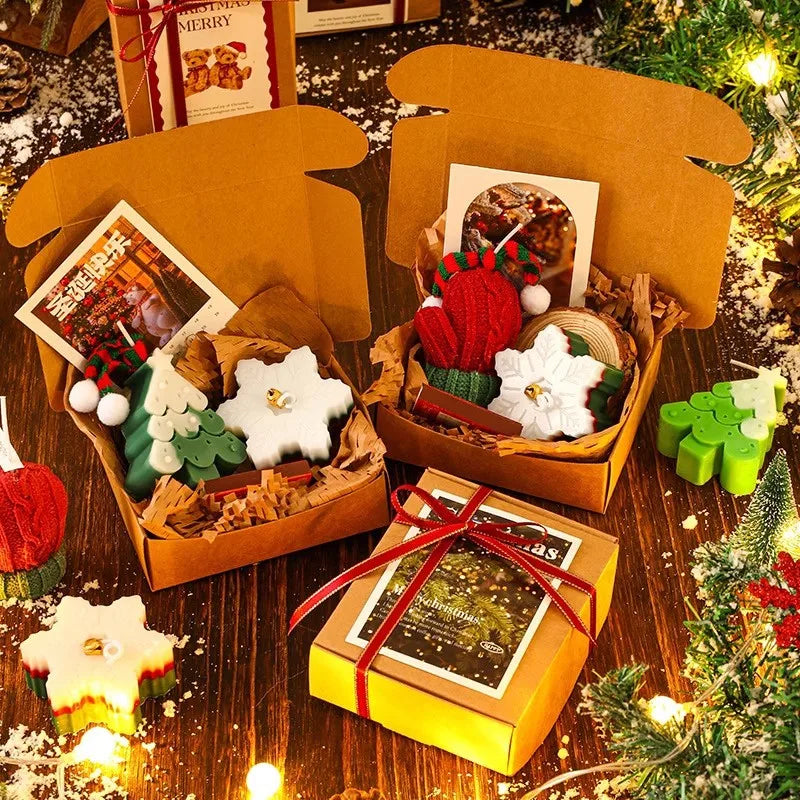 Christmas Scented Candle Set,Cartoon Fawn Christmas Tree，gloves Aromatherapy Soy Wax Candles，Halloween Xmas Gift Box，Home Decor