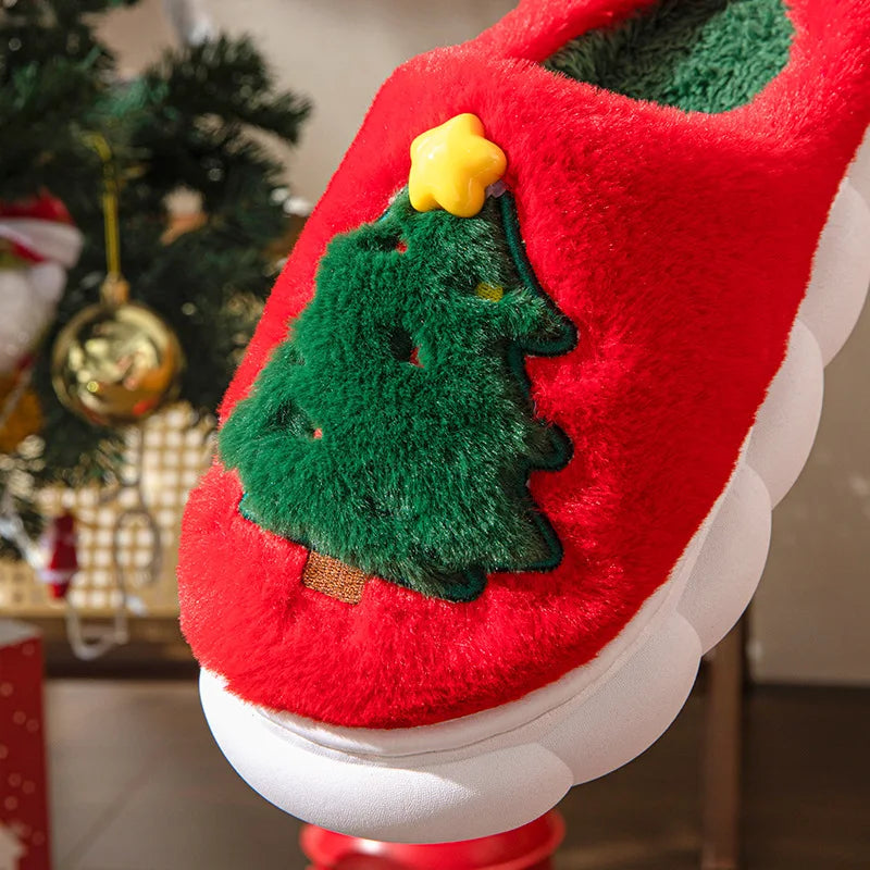 Christmas Themed Plush Slippers for Women and Men Cozy Home Winter Indoor Soft Cotton Shoes New Holiday Design