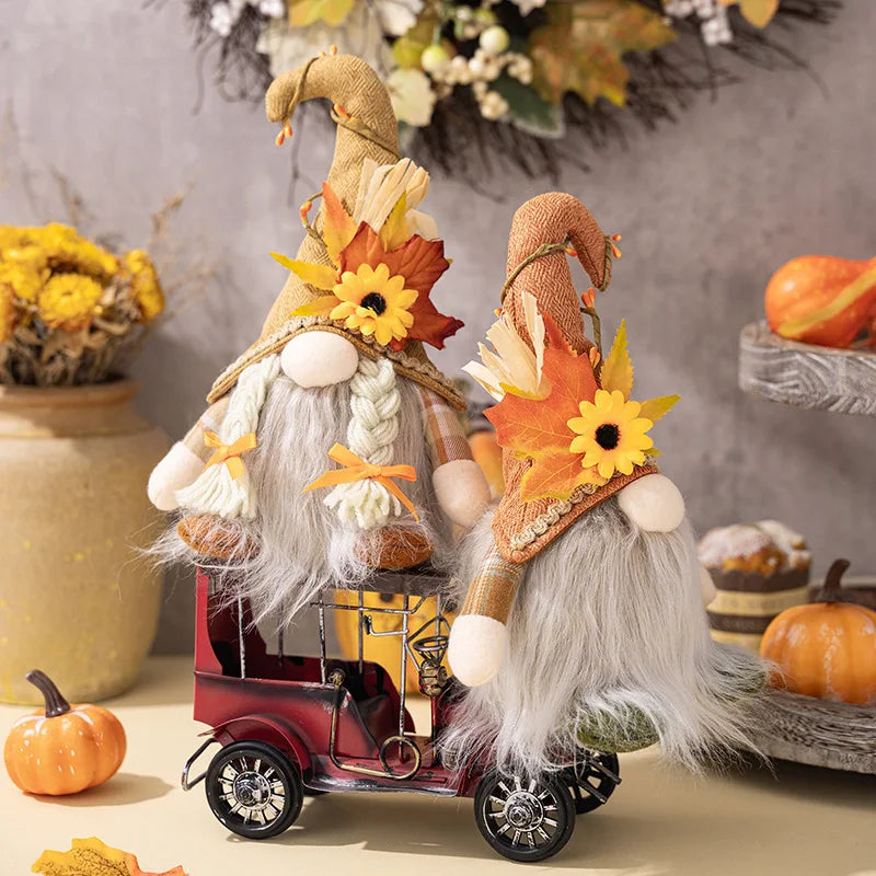 Glowing Faceless Gnomes Doll Handmade Maple Leaf Sunflower Dwarf Doll Pendant Home Autumn Thanksgiving Day Christmas Decoration