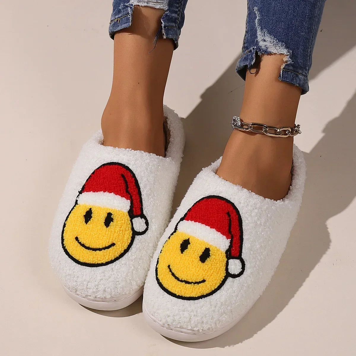 Winter Christmas Cotton Slippers Plush Warm Cozy House Shoes Unisex Indoor Footwear Holiday Gift Idea for Men and Women