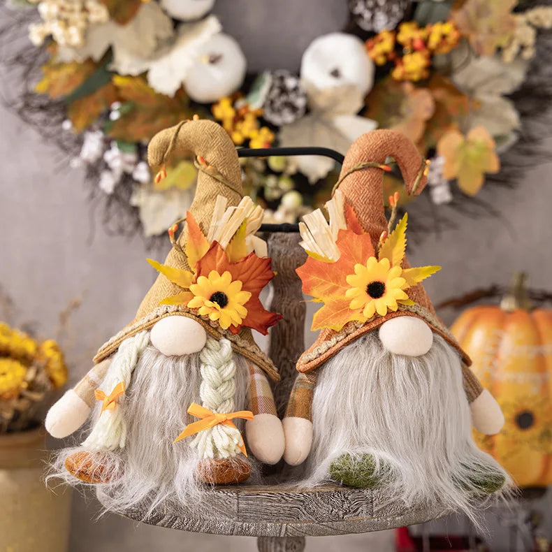 Glowing Faceless Gnomes Doll Handmade Maple Leaf Sunflower Dwarf Doll Pendant Home Autumn Thanksgiving Day Christmas Decoration