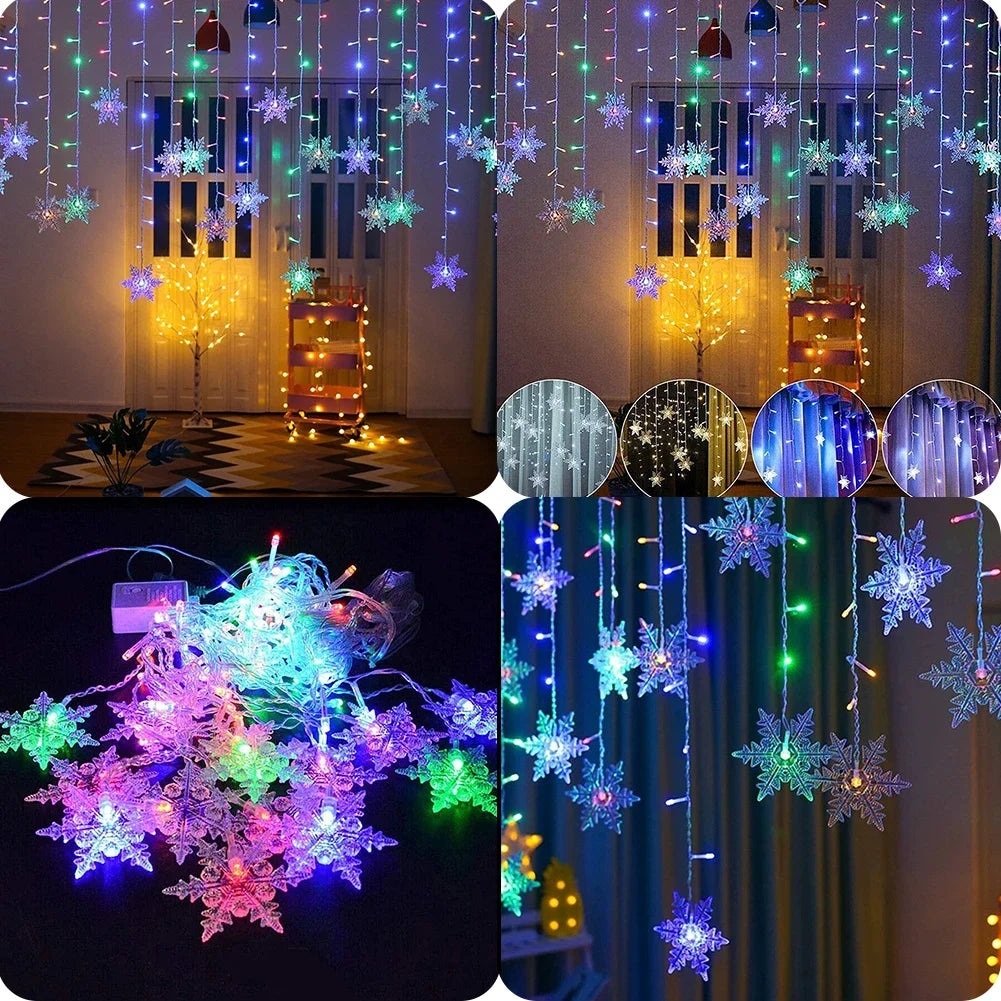 Christmas Snowflake Fairy Lights 4M 96Led Curtain Lights Snowflake String Lights for Halloween Thanksgiving Christmas Decoration