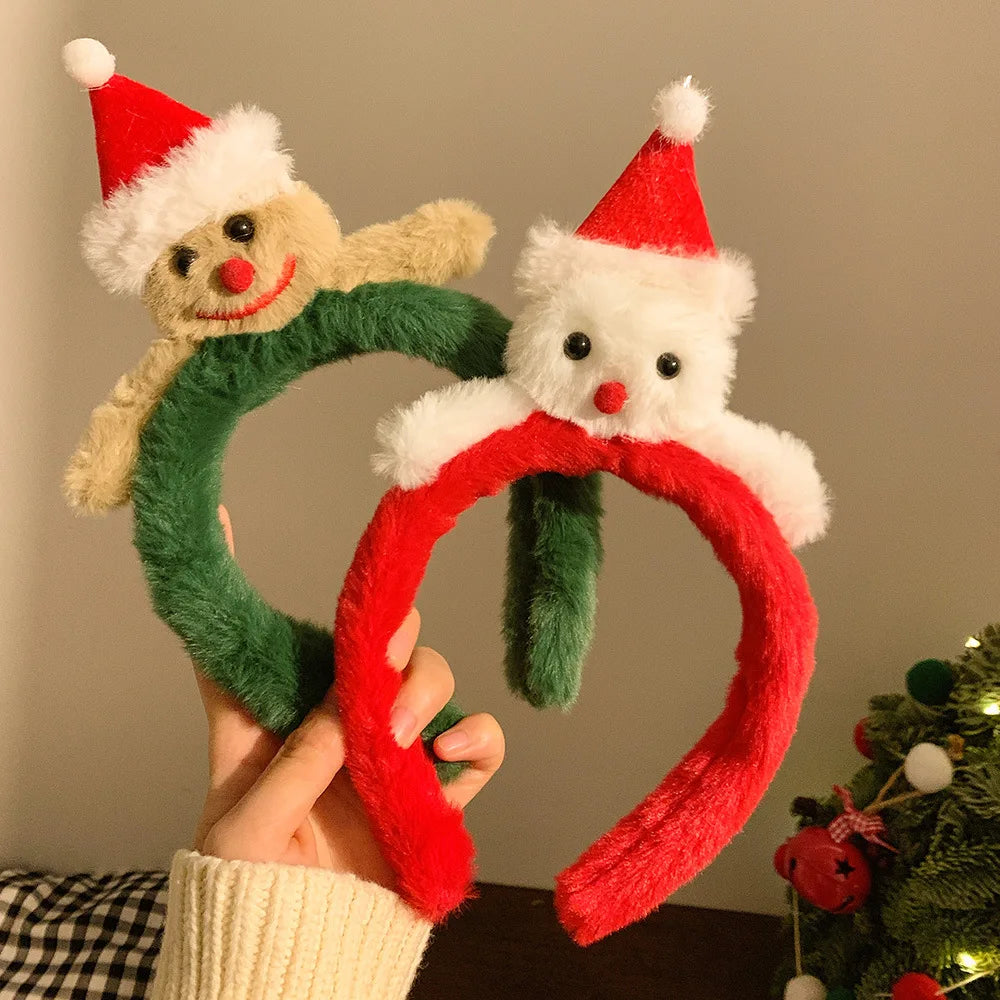 Christmas Headband Red Christmas Headdress Headband Female Snowman Gingerbread Man Plush Headband Christmas Ornaments Headwear