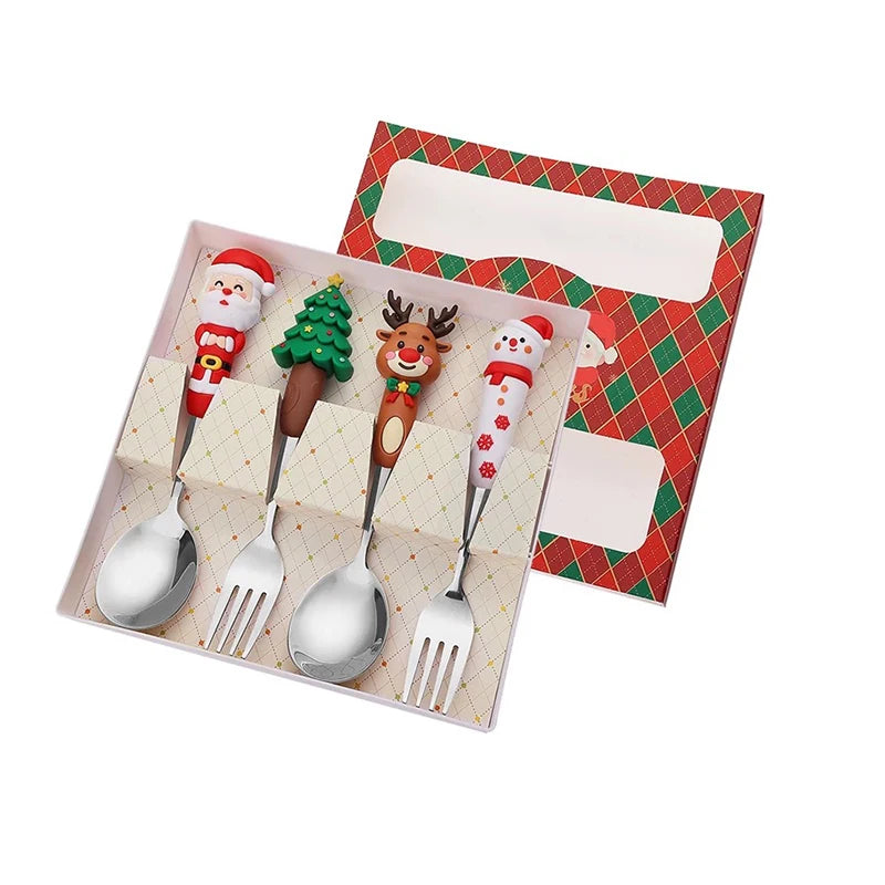 Christmas Cutlery Set Christmas Stainless Steel Forks and Spoons Dessert Spoon Fork Kitchen Utensil for Dinners & Seasonal