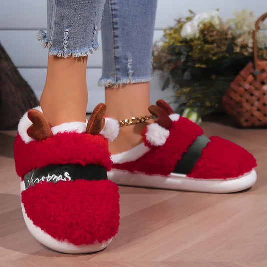 Winter Christmas Cotton Slippers Plush Warm Cozy House Shoes Unisex Indoor Footwear Holiday Gift Idea for Men and Women