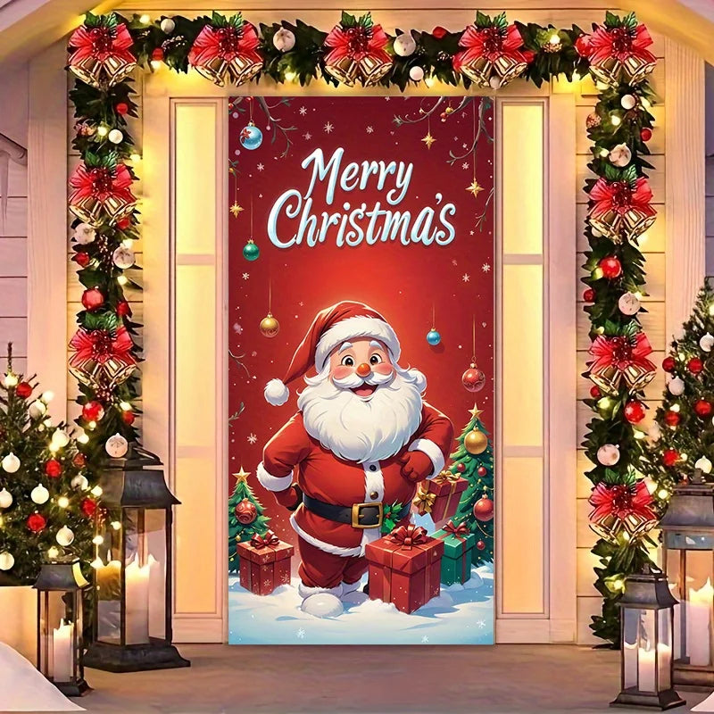 Santa Claus giving gifts theme Christmas decoration door cover, suitable for home and party