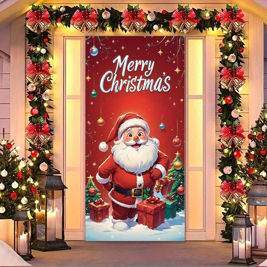 Santa Claus giving gifts theme Christmas decoration door cover, suitable for home and party
