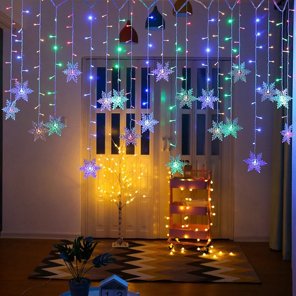 Christmas Snowflake Fairy Lights 4M 96Led Curtain Lights Snowflake String Lights for Halloween Thanksgiving Christmas Decoration