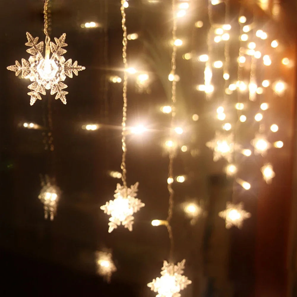 Christmas Snowflake Fairy Lights 4M 96Led Curtain Lights Snowflake String Lights for Halloween Thanksgiving Christmas Decoration
