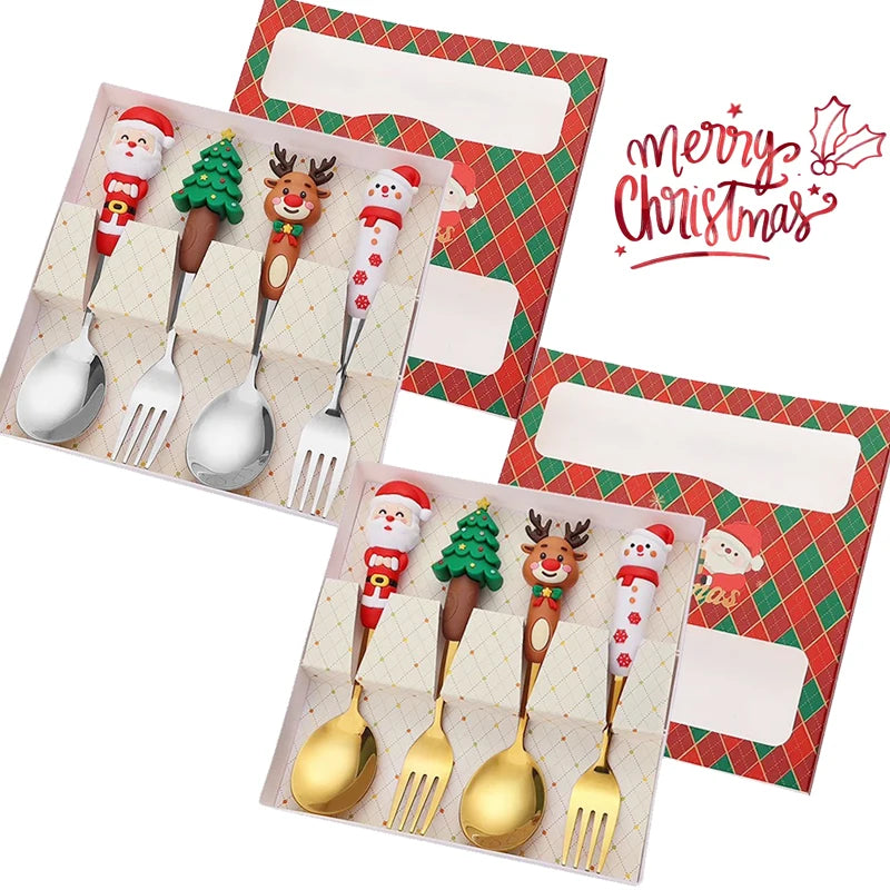 Christmas Cutlery Set Christmas Stainless Steel Forks and Spoons Dessert Spoon Fork Kitchen Utensil for Dinners & Seasonal