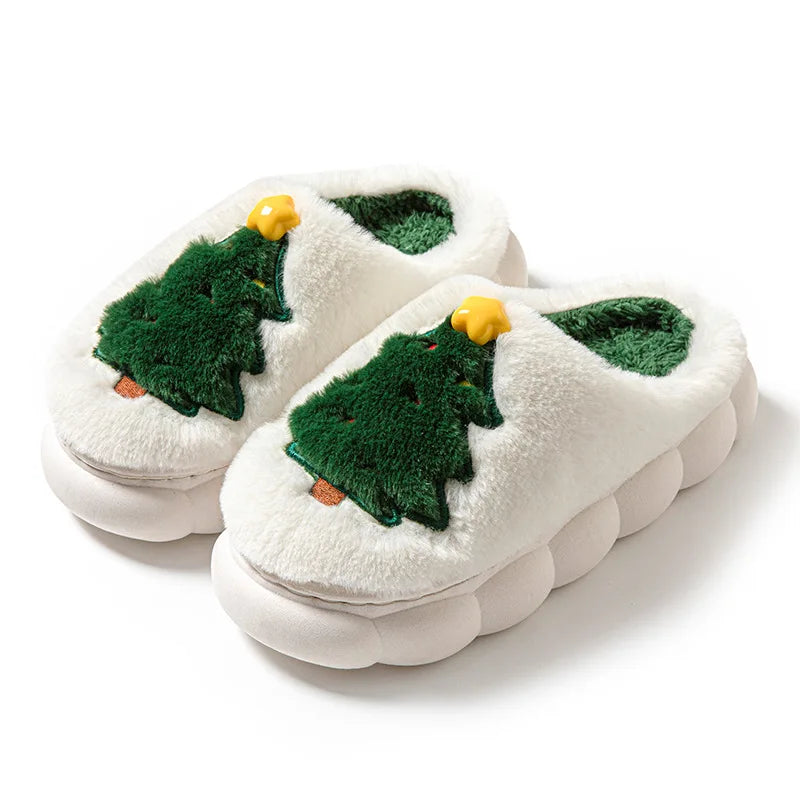 Christmas Themed Plush Slippers for Women and Men Cozy Home Winter Indoor Soft Cotton Shoes New Holiday Design