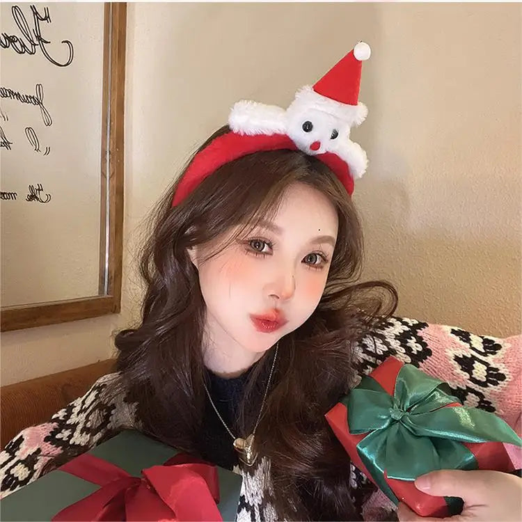 Christmas Headband Red Christmas Headdress Headband Female Snowman Gingerbread Man Plush Headband Christmas Ornaments Headwear