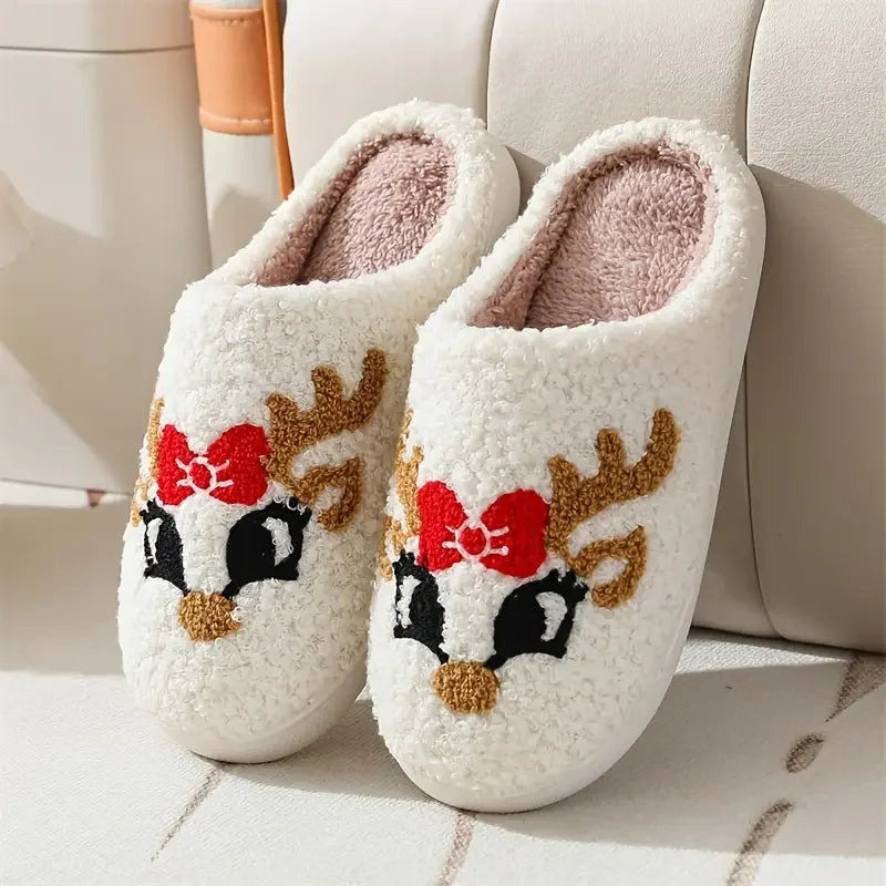 Winter Christmas Cotton Slippers Plush Warm Cozy House Shoes Unisex Indoor Footwear Holiday Gift Idea for Men and Women