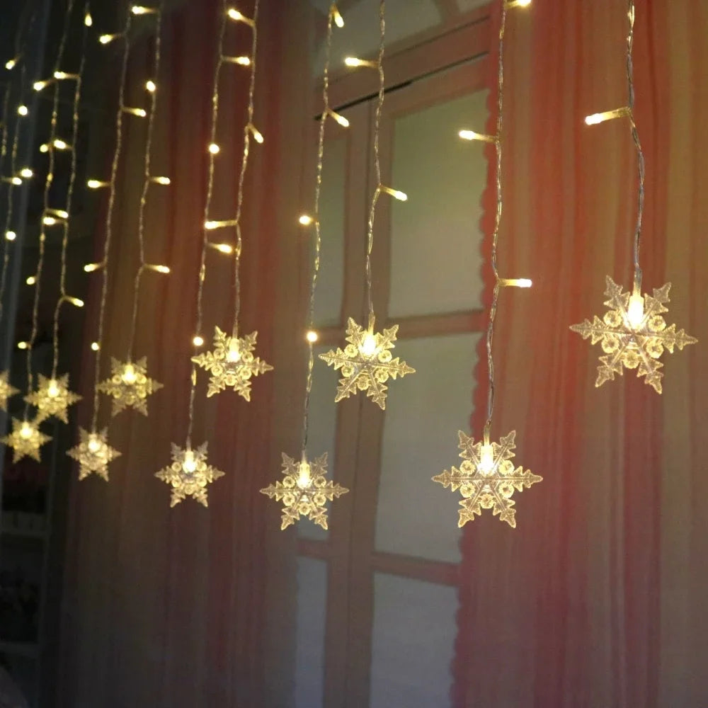 Christmas Snowflake Fairy Lights 4M 96Led Curtain Lights Snowflake String Lights for Halloween Thanksgiving Christmas Decoration