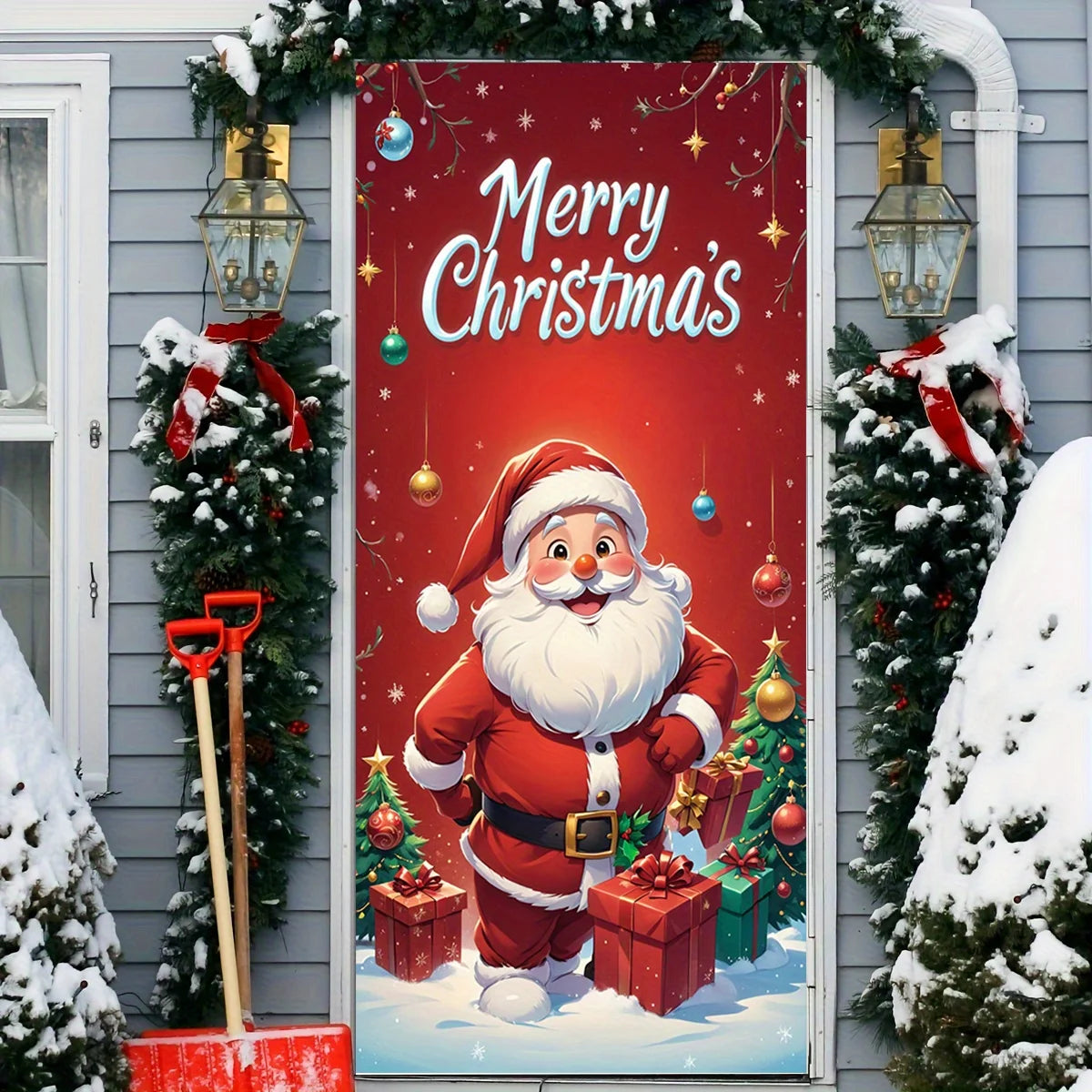 Santa Claus giving gifts theme Christmas decoration door cover, suitable for home and party