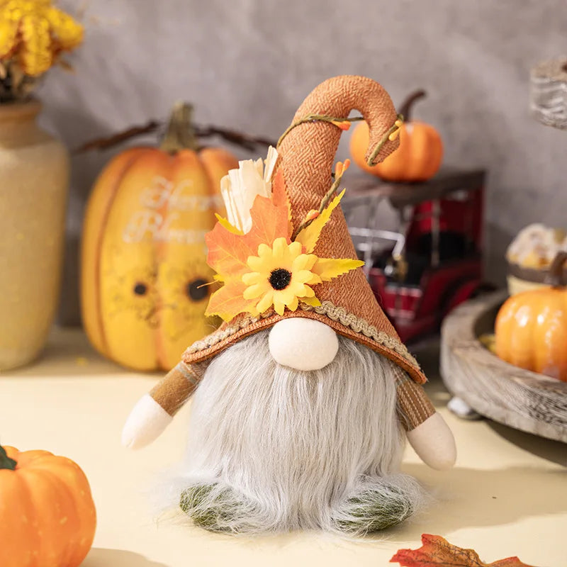 Glowing Faceless Gnomes Doll Handmade Maple Leaf Sunflower Dwarf Doll Pendant Home Autumn Thanksgiving Day Christmas Decoration