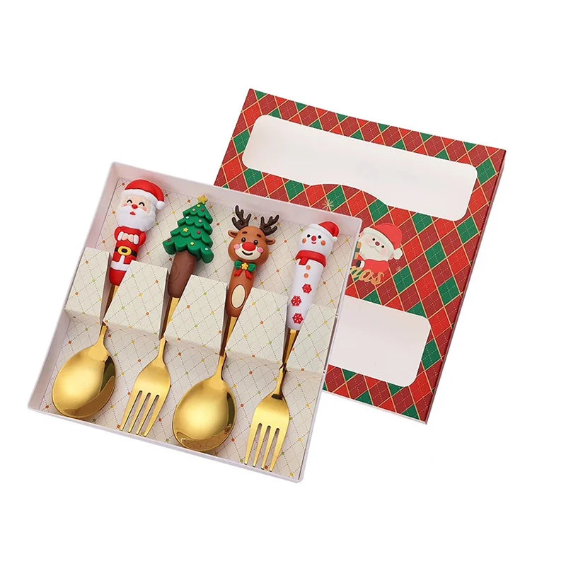 Christmas Cutlery Set Christmas Stainless Steel Forks and Spoons Dessert Spoon Fork Kitchen Utensil for Dinners & Seasonal