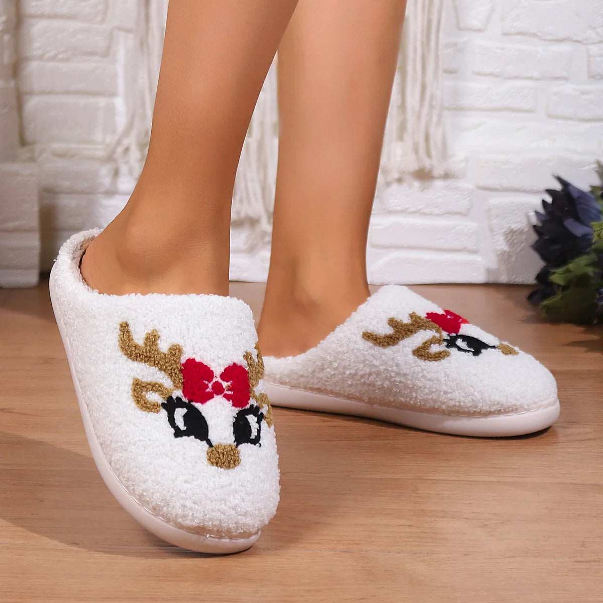 Winter Christmas Cotton Slippers Plush Warm Cozy House Shoes Unisex Indoor Footwear Holiday Gift Idea for Men and Women