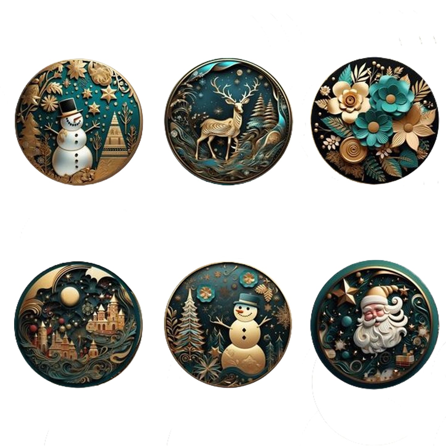 A set of 6-piece Christmas-themed wooden round coasters is suitable for kitchenware and can be given as a Christmas gift