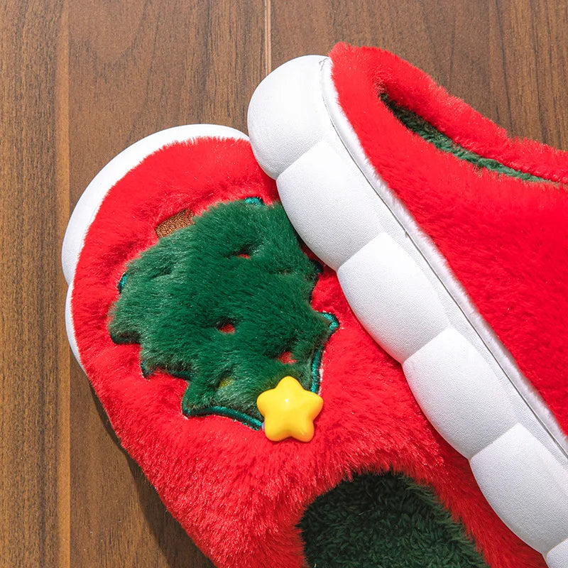 Christmas Themed Plush Slippers for Women and Men Cozy Home Winter Indoor Soft Cotton Shoes New Holiday Design