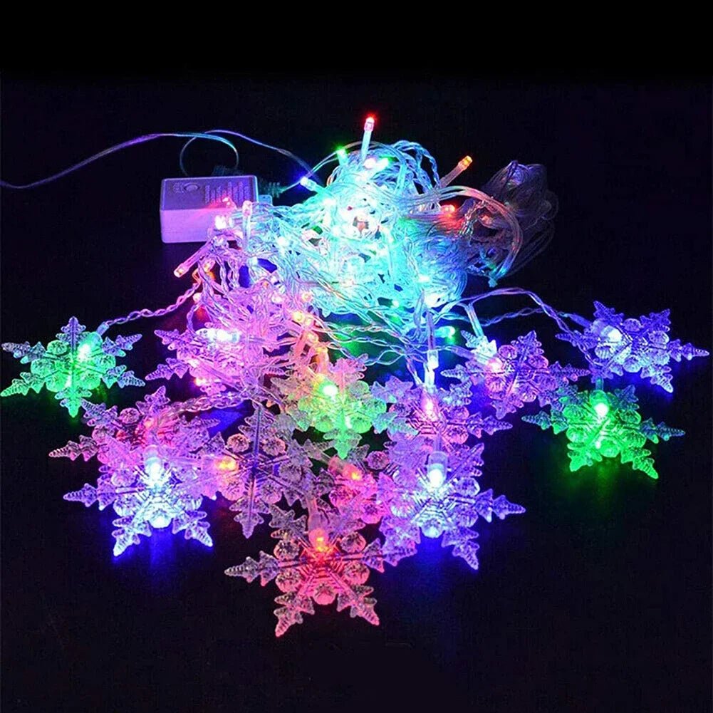 Christmas Snowflake Fairy Lights 4M 96Led Curtain Lights Snowflake String Lights for Halloween Thanksgiving Christmas Decoration