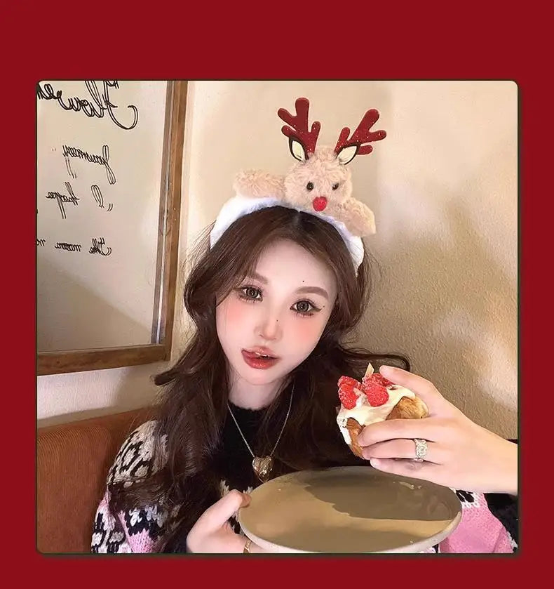 Christmas Headband Red Christmas Headdress Headband Female Snowman Gingerbread Man Plush Headband Christmas Ornaments Headwear