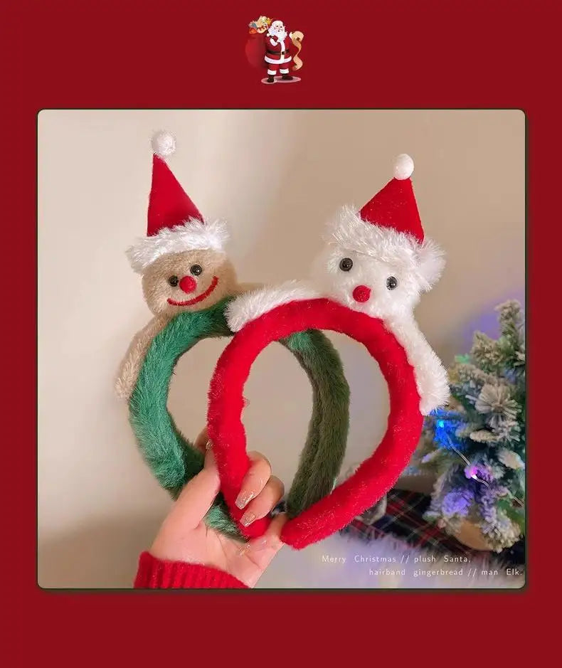 Christmas Headband Red Christmas Headdress Headband Female Snowman Gingerbread Man Plush Headband Christmas Ornaments Headwear
