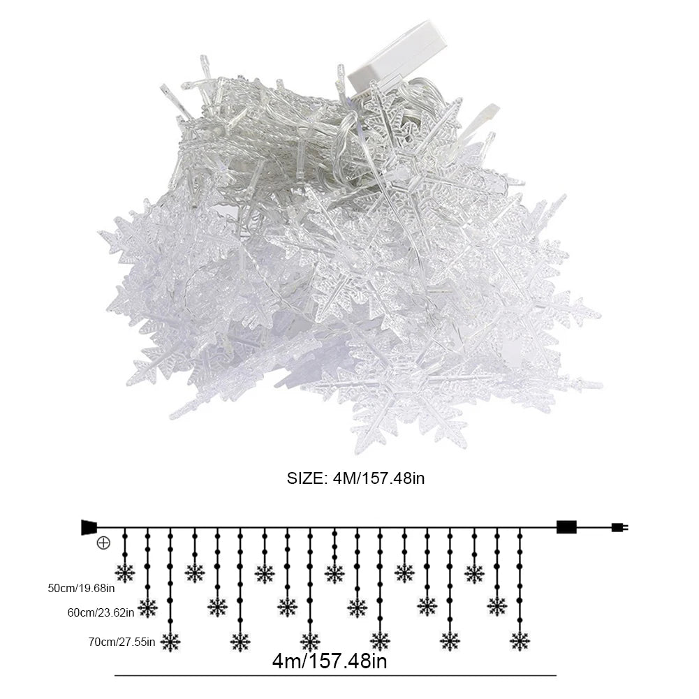 Christmas Snowflake Fairy Lights 4M 96Led Curtain Lights Snowflake String Lights for Halloween Thanksgiving Christmas Decoration