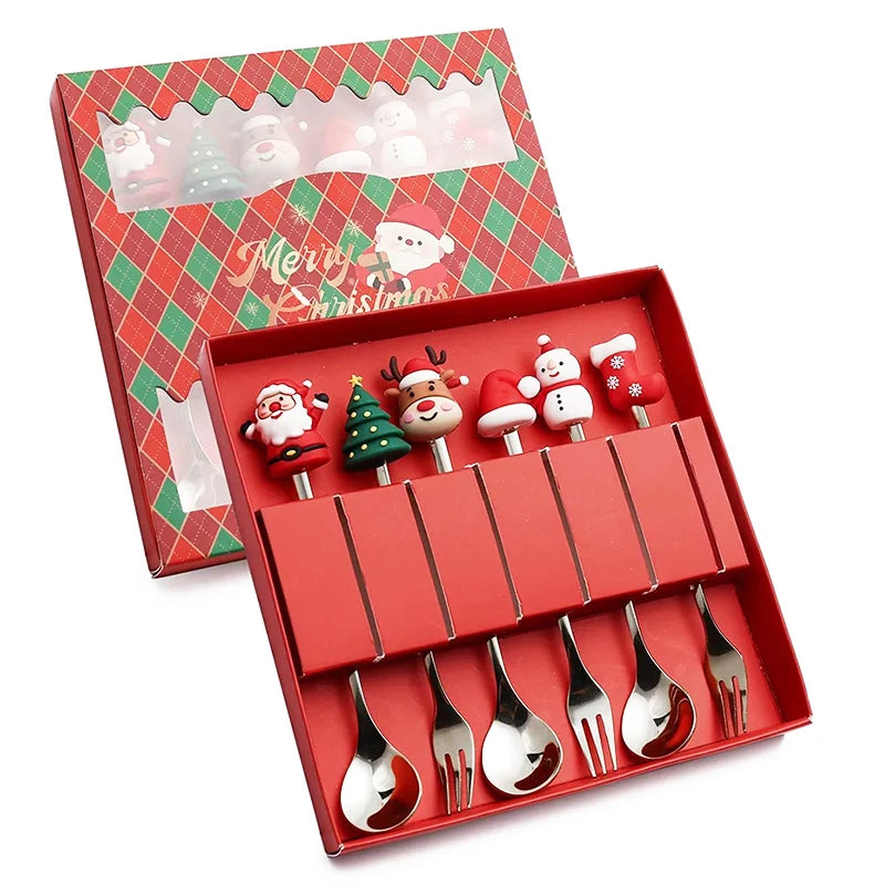 Christmas Cutlery Set Christmas Stainless Steel Forks and Spoons Dessert Spoon Fork Kitchen Utensil for Dinners & Seasonal