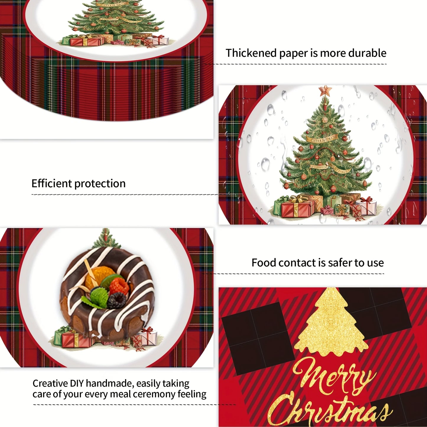 50pcs of Christmas-themed tableware, disposable paper plates, cups and napkins, hand-painted Christmas tree pattern tableware