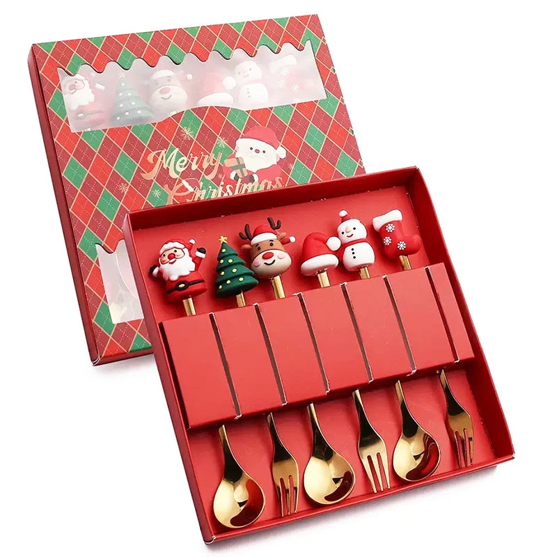 Christmas Cutlery Set Christmas Stainless Steel Forks and Spoons Dessert Spoon Fork Kitchen Utensil for Dinners & Seasonal