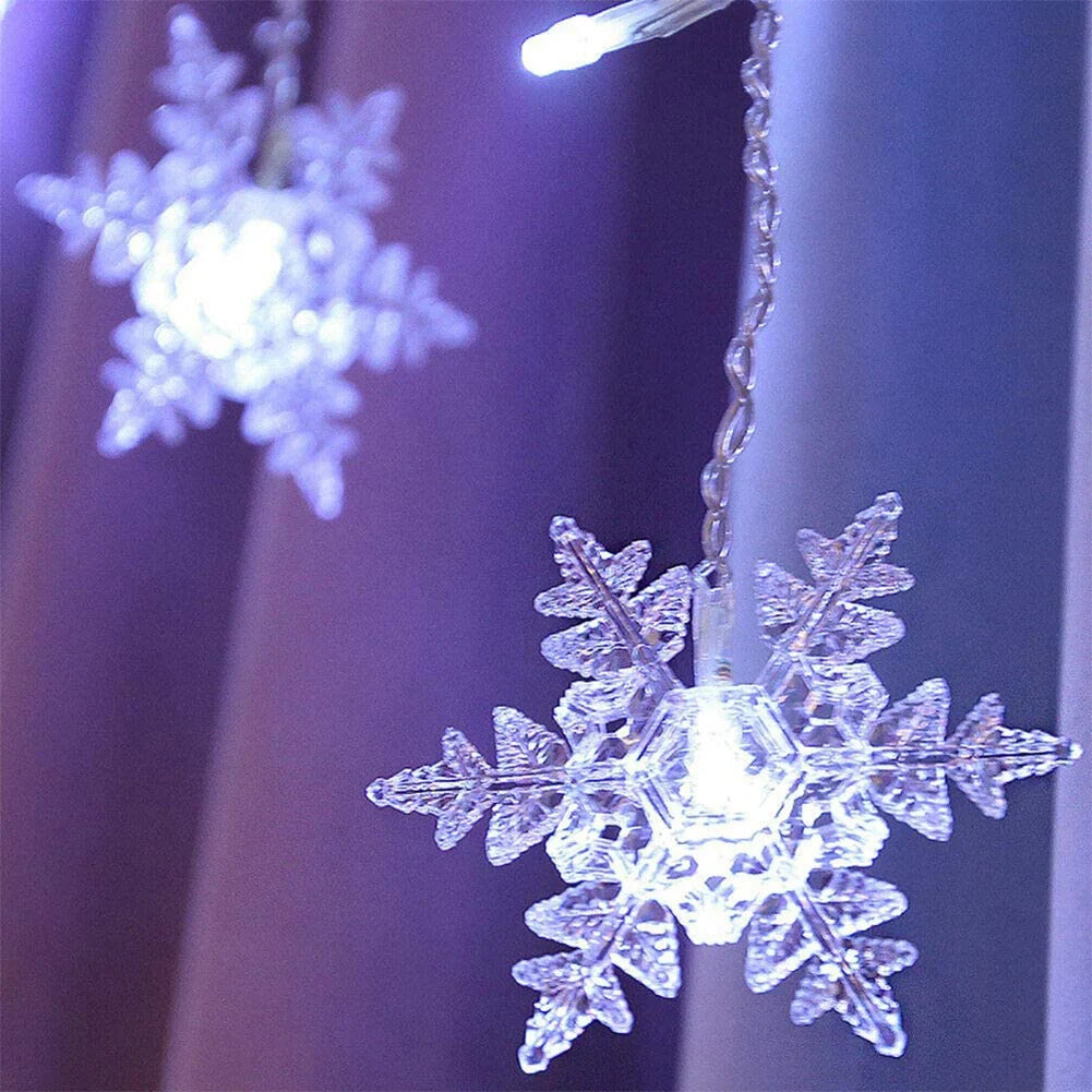 Christmas Snowflake Fairy Lights 4M 96Led Curtain Lights Snowflake String Lights for Halloween Thanksgiving Christmas Decoration