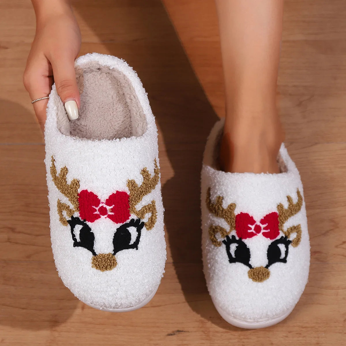 Winter Christmas Cotton Slippers Plush Warm Cozy House Shoes Unisex Indoor Footwear Holiday Gift Idea for Men and Women