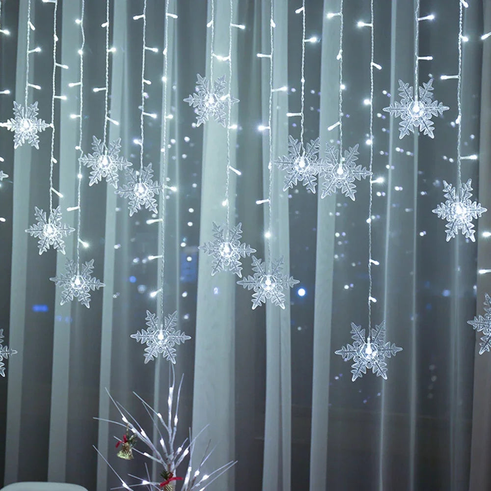 Christmas Snowflake Fairy Lights 4M 96Led Curtain Lights Snowflake String Lights for Halloween Thanksgiving Christmas Decoration