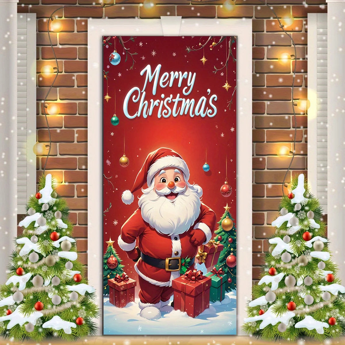 Santa Claus giving gifts theme Christmas decoration door cover, suitable for home and party