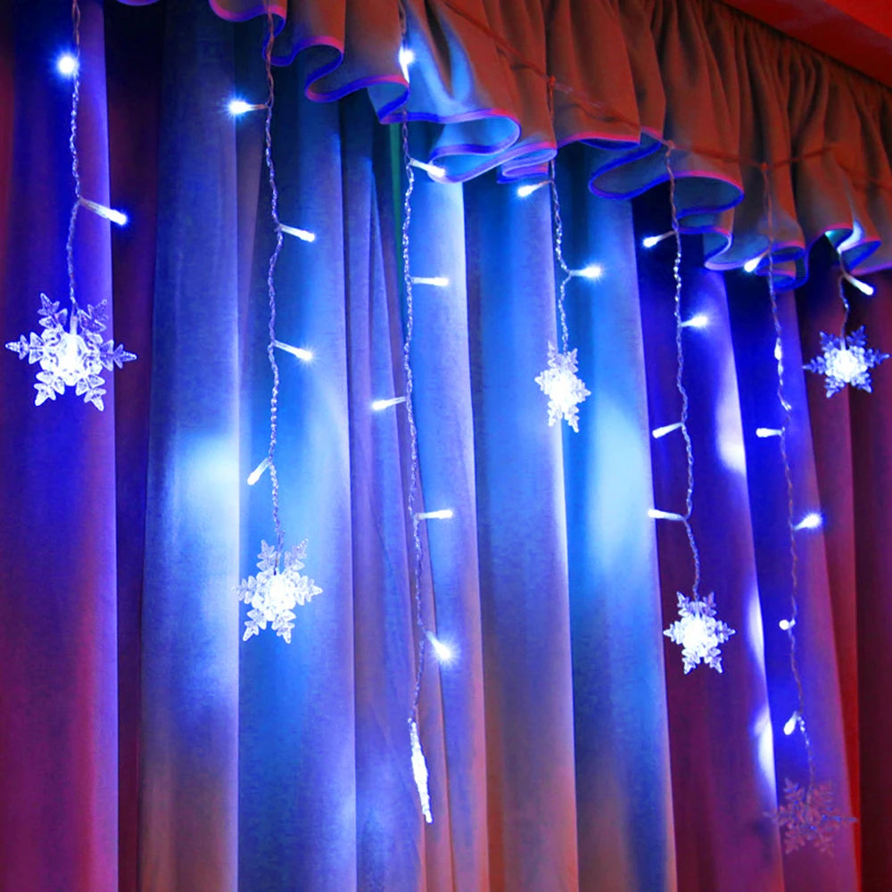 Christmas Snowflake Fairy Lights 4M 96Led Curtain Lights Snowflake String Lights for Halloween Thanksgiving Christmas Decoration