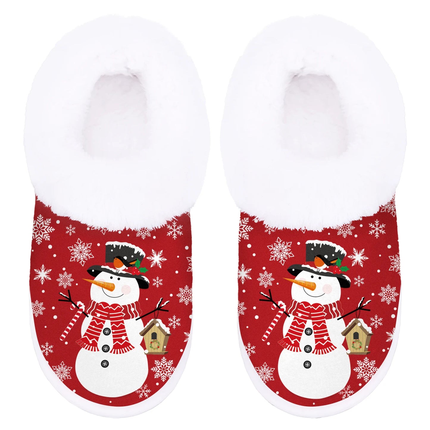 Cozy Indoor/Outdoor Holiday House Shoes with Non-Slip Rubber Sole, Warm Plush Lining, and Merry Christmas Design for Women