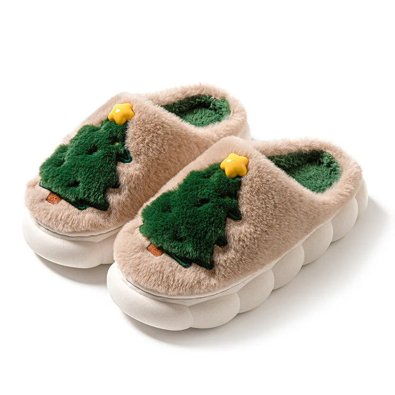 Christmas Themed Plush Slippers for Women and Men Cozy Home Winter Indoor Soft Cotton Shoes New Holiday Design