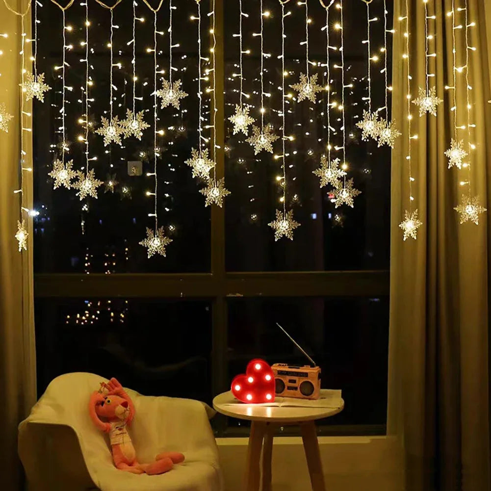 Christmas Snowflake Fairy Lights 4M 96Led Curtain Lights Snowflake String Lights for Halloween Thanksgiving Christmas Decoration