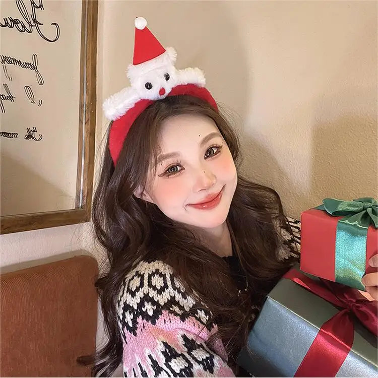 Christmas Headband Red Christmas Headdress Headband Female Snowman Gingerbread Man Plush Headband Christmas Ornaments Headwear