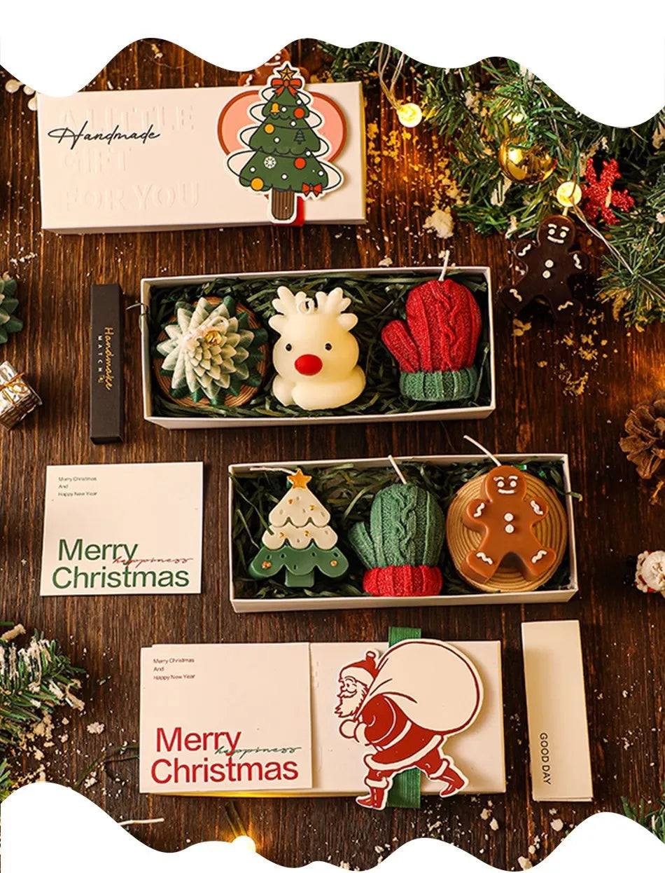 Christmas Scented Candle Set,Cartoon Fawn Christmas Tree，gloves Aromatherapy Soy Wax Candles，Halloween Xmas Gift Box，Home Decor