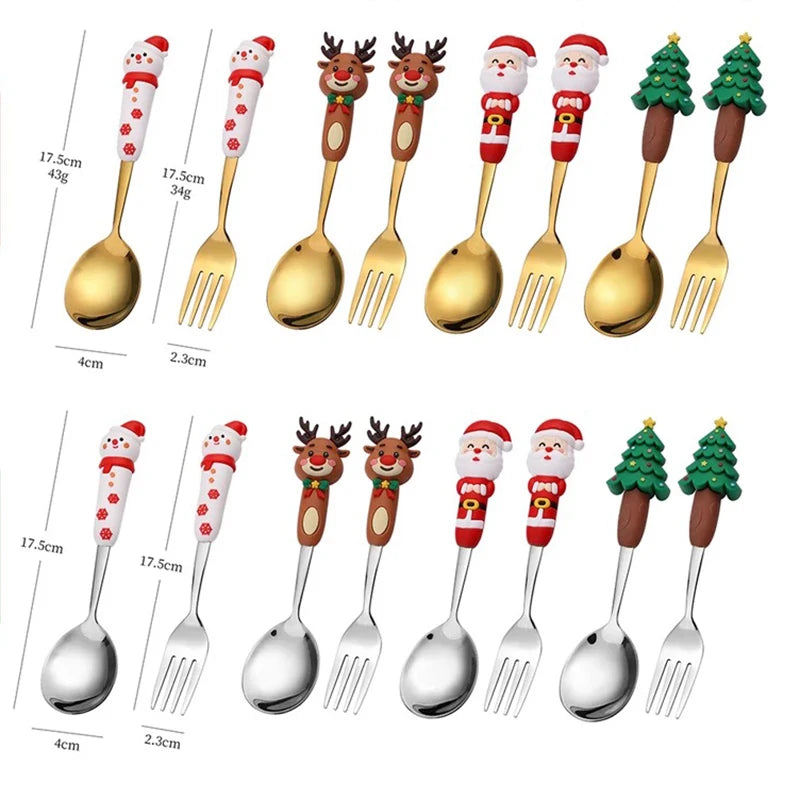 Christmas Cutlery Set Christmas Stainless Steel Forks and Spoons Dessert Spoon Fork Kitchen Utensil for Dinners & Seasonal