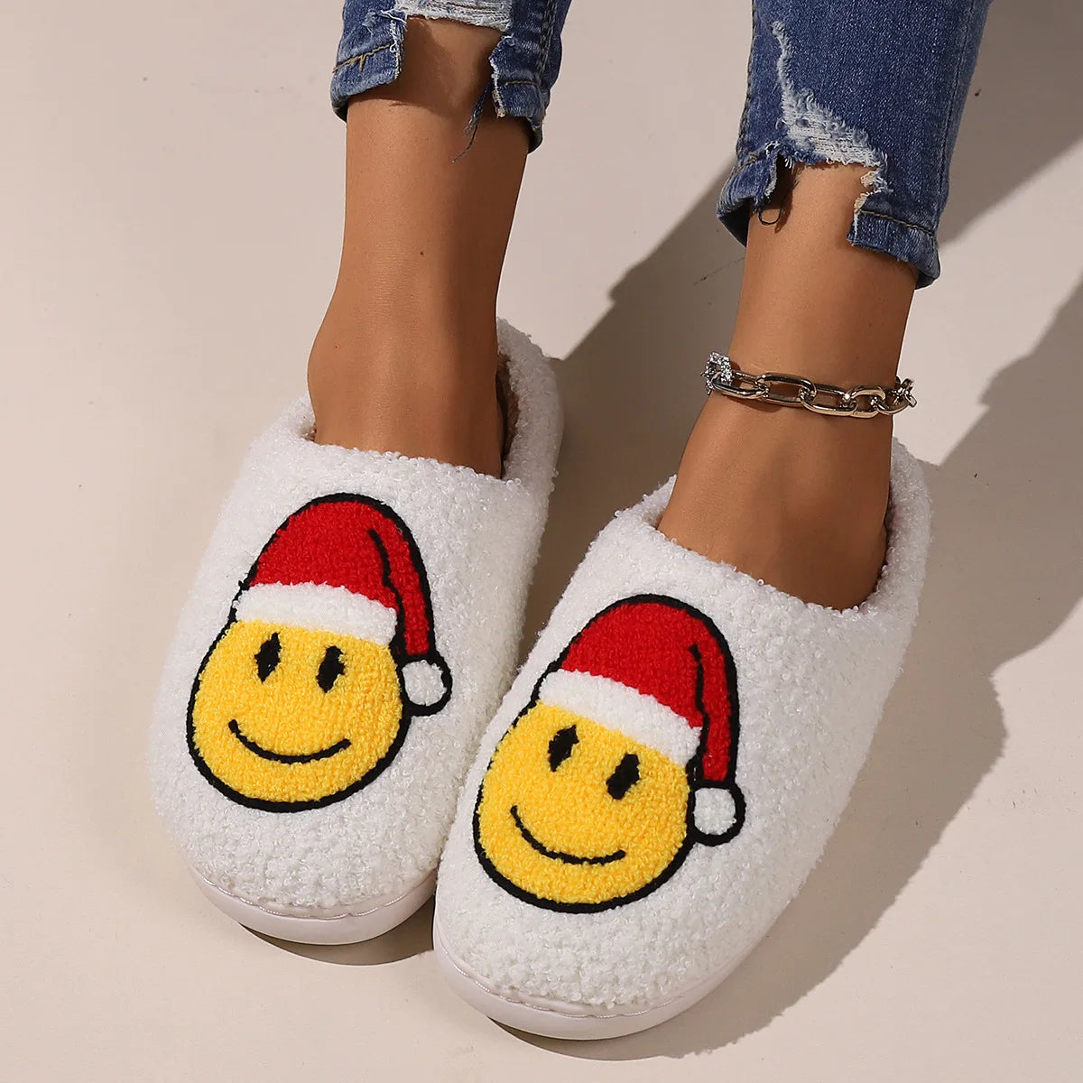 Winter Christmas Cotton Slippers Plush Warm Cozy House Shoes Unisex Indoor Footwear Holiday Gift Idea for Men and Women