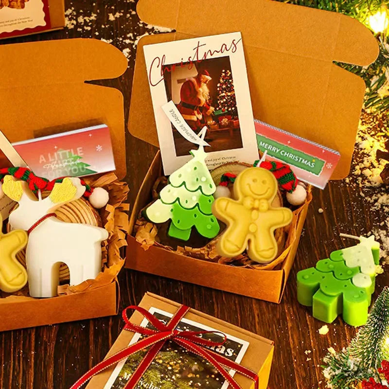 Christmas Scented Candle Set,Cartoon Fawn Christmas Tree，gloves Aromatherapy Soy Wax Candles，Halloween Xmas Gift Box，Home Decor