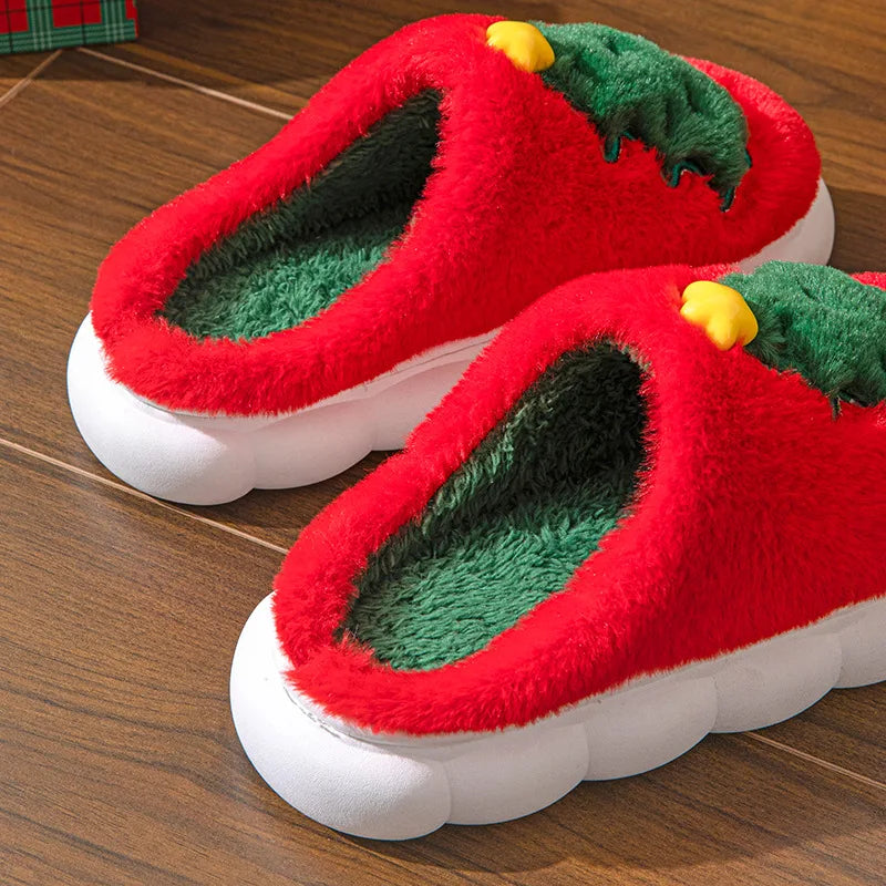 Christmas Themed Plush Slippers for Women and Men Cozy Home Winter Indoor Soft Cotton Shoes New Holiday Design