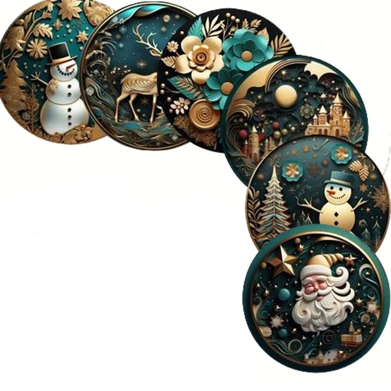 A set of 6-piece Christmas-themed wooden round coasters is suitable for kitchenware and can be given as a Christmas gift