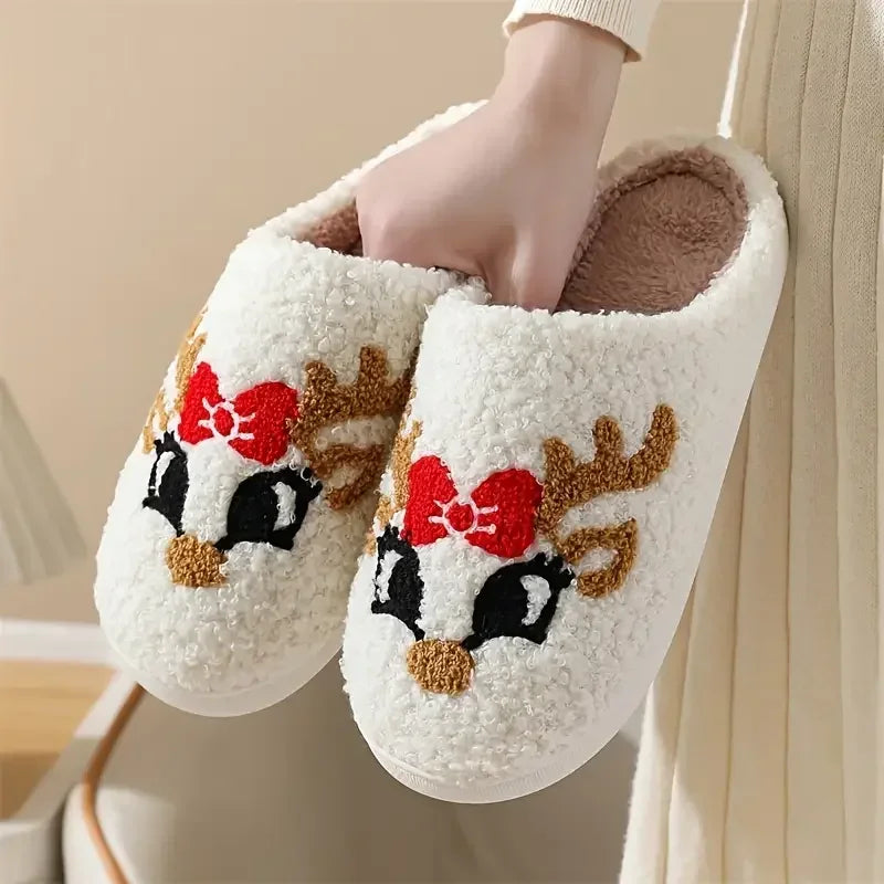 Winter Christmas Cotton Slippers Plush Warm Cozy House Shoes Unisex Indoor Footwear Holiday Gift Idea for Men and Women